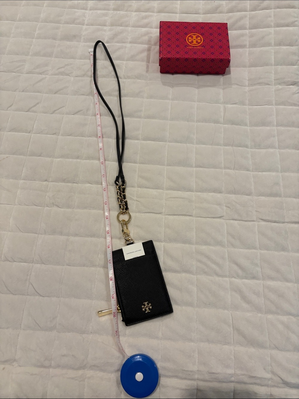 Tory Burch Black Leather Card Holder with Gold Chain Lanyard - Picture 2 of 5